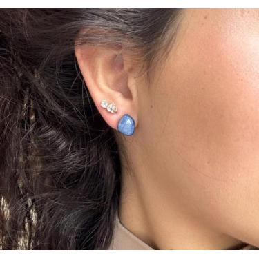 Imagem de Brinco pedra rolada agarradinho- ágata azul - Nova Topázio