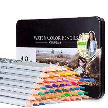 Imagem de Lápis de cor solúvel em água com 48 cores, caixa de ferro com cores brilhantes e traços delicados
