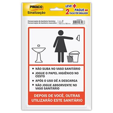Imagem de Placa Adesiva para Sinalização Pimaco, Procedimento Sanitário Feminino e Masculino, 14x19cm, 891748, 2 unidades