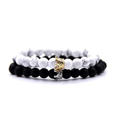 Imagem de KIT DUAS PULSEIRAS REI E RAINHA NAMORADO AMIGO PAR PARA CASAIS UNISSEX (Branco)