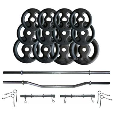 Imagem de Kit Anilhas Ferro 50kg + 2 Barras 40cm + Barra 120 + Barra W