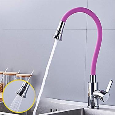 Imagem de Torneira giratória de água, torneira misturadora de pia de cozinha água fria quente, extensor de torneira de cozinha, torneira de pia com rotação de 360°, torneira de pia de alavanca única moderna, torneiras de cozinha em spray de 2 modos (vermelha)