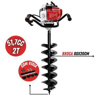 Imagem de Perfurador De Solo Profissional Kawashima ED252BD á Gasolina 2T 52cc Com Broca Forte e Resistente 80x20cm Duplo Espiral e Vídia Para Plantio de Mudas