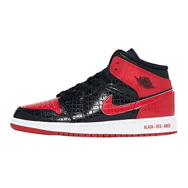 Imagem de Nike Tênis Air Jordan 1 Mid GS 'Lucky Green Laser Orange' BQ6931-101, Preto/vermelho academia - branco, 6.5 Big Kid