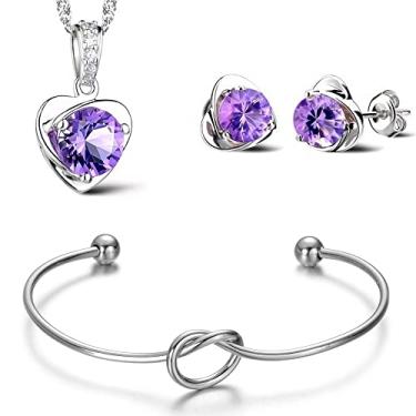 Imagem de Pendulari - Conjunto de Joias Feminino: Pulseira, Colar, Pingente e Brincos de Prata Folheado - Coração - Dia dos Namorados, Aniversário