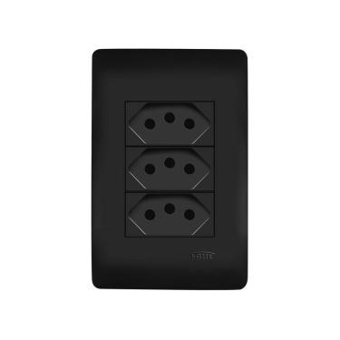 Imagem de Tomada Tripla Fame Habitat Black 2P+T 20A com Placa 4x2 Preta