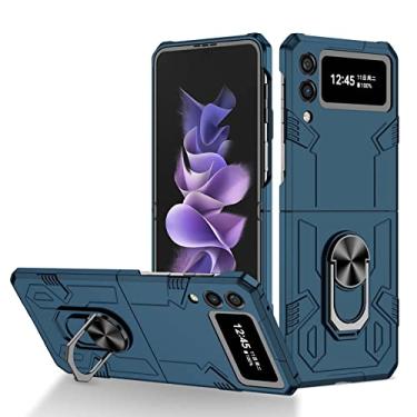 Imagem de YINGDAFENG Capa para Samsung Galaxy Z Flip 4, capa protetora de telefone resistente à prova de choque de grau militar com anel giratório de 360° suporte magnético rígido PC capa protetora anti-riscos, azul 2