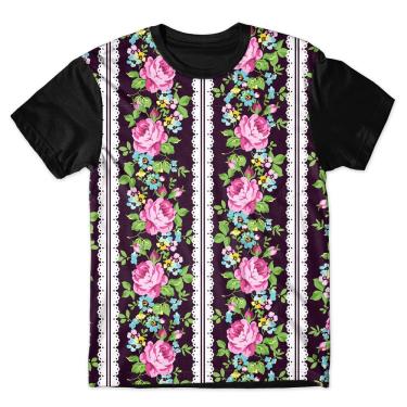 Imagem de Camiseta As Braba Masculina Flores Listras Full Print