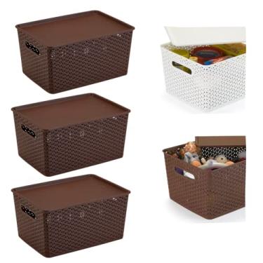 Imagem de Kit Rattan C/ 03 Caixas Organizadoras C/Tampa- 15 Litros Cor:Marrom