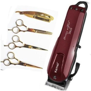 Imagem de Maquina Kemei 2600+Kit Tesouras De Corte Cabelo Profissional