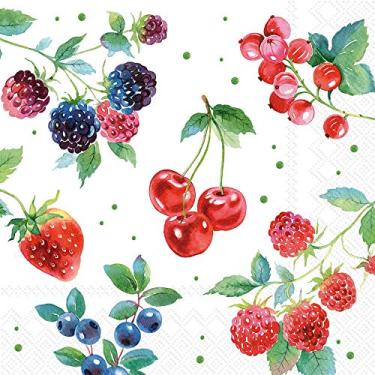 Imagem de Boston International Guardanapos de papel para bebidas de coquetel de 20 camadas 3 camadas, 13,8 x 13,5 cm, frutas vermelhas de verão