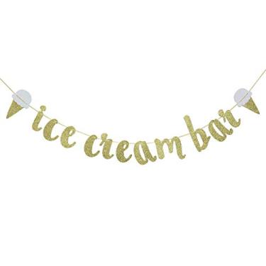Imagem de Bandeira de barra de sorvete para pendurar Garland para tema de sorvete festa de aniversário casamento noivado chá de bebê festa foto aderente placa (glitter dourado)