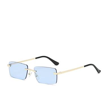 Imagem de Óculos de Sol Feminino Quadrado Sem Aro Moda Moda Luxo Viagem Pequeno Retângulo Óculos de Sol Feminino Metal, C7 Azul, Tamanho Único