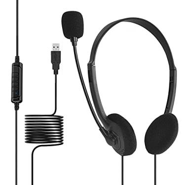 Imagem de sillervan ouvido USB com microfone com fio e cancelamento ruído, fones ouvido supra-auriculares, microfone embutido e boom flexível para Mac PC para OfficeClassroomHome Chic