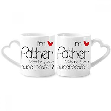 Imagem de Conjunto de canecas de porcelana para casais I'm a Father What's your Superpower com alça de coração de cerâmica