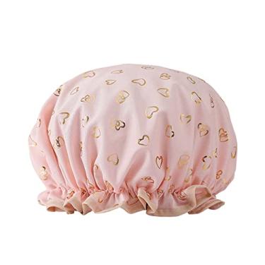 Imagem de Impressão Na Touca De Banho De Banho De Banheira Touca De Banho Com Faixa Elástica De Dupla Camada Reutilizável À Prova D'água Para Chuveiro De Salão De Spa Para Spa