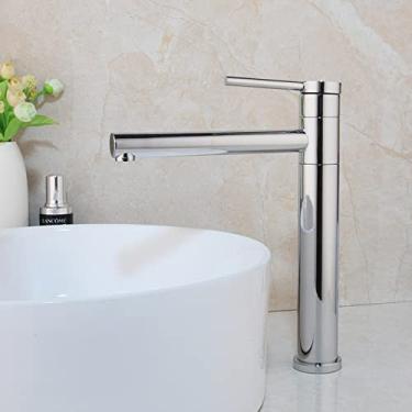 Imagem de Torneira alta para banheiro, pia, torneira banhada a ouro e preta, misturadora de água quente e fria, torneiras de banheiro montadas no convés, cromadas