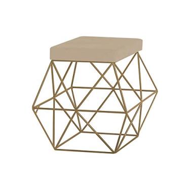 Imagem de Puff Decorativo Sala de Estar Base Gold Trixie Veludo Bege - Gran Belo