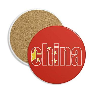 Imagem de Porta-copos de cerâmica com nome da bandeira da China e pedra absorvente para bebidas, presente de 2 peças