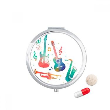 Imagem de Caixa de comprimidos com estampa de instrumentos coloridos, verde, rosa, caixa de armazenamento de remédios