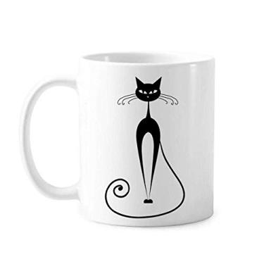 Imagem de Caneca de cerâmica preta elegante para amantes de gatos com desenho de animal e porcelana