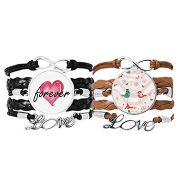 Imagem de DIYthinker Pulseira rosa verde amor pássaros dia dos namorados pulseira pulseira de couro corda para sempre amor conjunto duplo