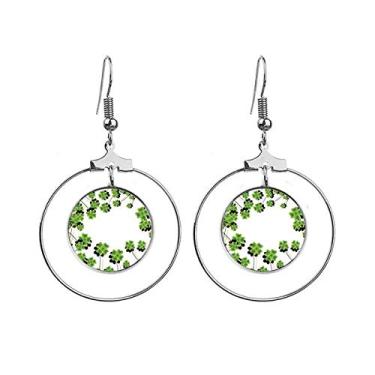 Imagem de Brincos de argola pendentes com círculo de quatro folhas da Irlanda Dia de São Patrício