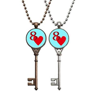 Imagem de OFFbb-USA Colar com pingente de chave de pôquer coração amor 8 joias decoração de casal