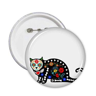 Imagem de Emblema Black Cat Flower Bone Halloween Terror Pin Emblema Emblema Acessório Decoração 5 peças