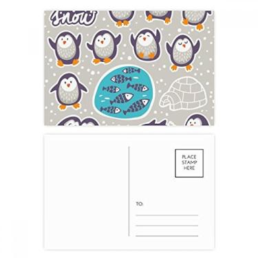 Imagem de Conjunto de cartão postal de aniversário com pinguim de desenho animado e animais de neve