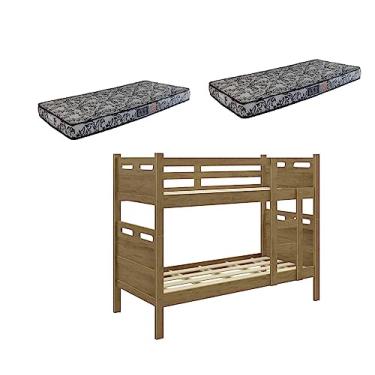 Imagem de Beliche Fênix Jaspe Versátil Castanho Vira 2 Camas Com 2 Colchão Solteiro 1,88X88- Estrado 100% Madeira