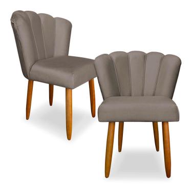 Imagem de Kit 2 Cadeiras de Jantar Pétala Estofada Pés Palito Veludo Cappuccino - Montanaris Decor
