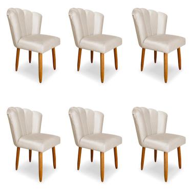 Imagem de Kit 6 Cadeiras de Jantar Pétala Estofada Pés Palito Veludo Bege - Montanaris Decor