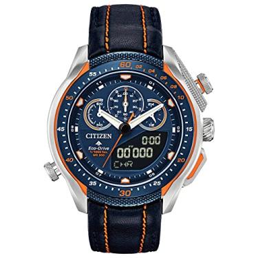 Imagem de Citizen Relógio masculino de quartzo Eco-Drive Promaster SST, aço inoxidável com pulseira de couro, azul (modelo: JW0139-05L), Prateado, 46 mm, Cronógrafo, digital, relógio de mergulho
