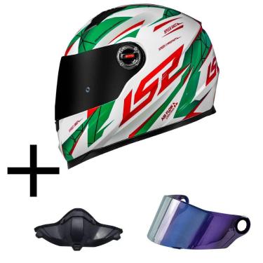 Imagem de Capacete LS2 FF358 Draze Branco e Verde Mais Viseira Camaleão E Narigueira Alta Hjc
