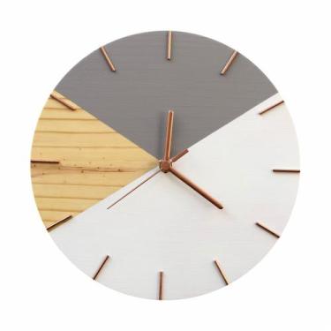 Imagem de Relógio De Parede Geométrico Branco E Cinza Com Ponteiros Rosê Gold -