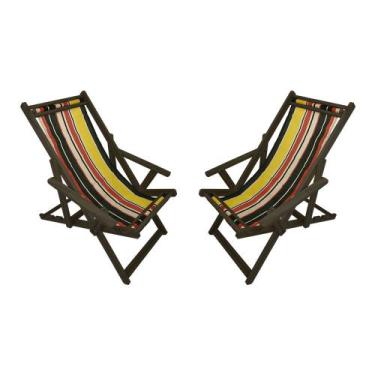 Imagem de Kit Com 2 Cadeiras Espriguiçadeira Em Madeira Imbuia Listrada - Mega M