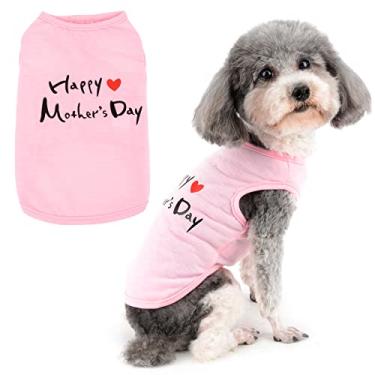 Imagem de Ranphy Camisas para cães roupas com feliz dia das mães feliz dia dos pais letras impressas para cães pequenos meninos meninas pet camisetas fofas filhotes primavera verão roupas gatos vestuário, rosa,
