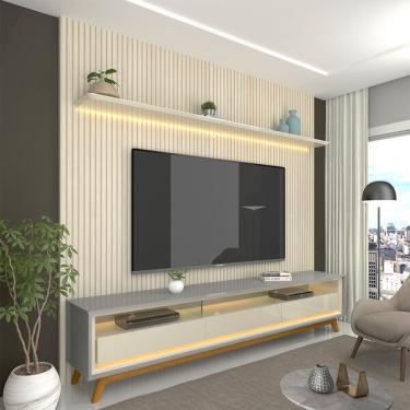 Imagem de Painel E Rack Com Led Requinte 220 Off White Ripado Cinza - G