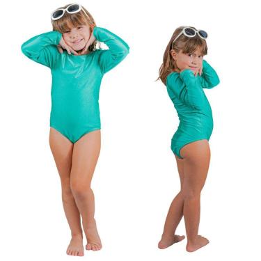 Imagem de Maiô Banho Infantil Juvenil Praia Piscina Verde Proteção UV