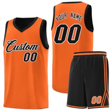 Imagem de Camiseta personalizada de basquete Jersey uniforme atlético hip hop impressão personalizada número de nome para homens jovens, Laranja e preto-61 cm, One Size