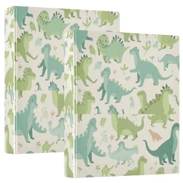 Imagem de Fichários de caderno de dinossauro, verde, ciano, 3 anéis, fichários de caderno de 2,5 cm e meia polegada com bolsos, pacote de 1/2 material escolar capa dura