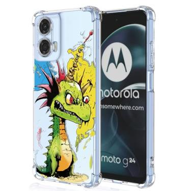 Imagem de XINYEXIN Capa transparente para Motorola Moto G24 / Moto G04, fina à prova de choque TPU bumper capa de telefone transparente padrão fofo, colorido arte legal grafite série - dinossauro