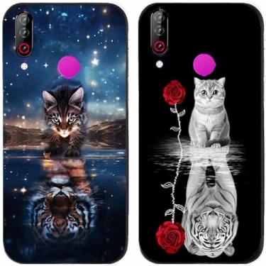 Imagem de 2 peças de capa de telefone traseira com estampa de tigre e gato TPU gel silicone para telefone da série LG (LG W30)