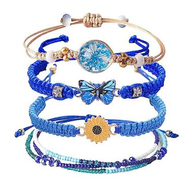 Imagem de DS Conjunto de 4 pulseiras de contas de cordão para meninas adolescentes, delicadas e fofas, borboleta, margarida, flores eternas, conjunto de pulseiras para mulheres e meninas, pulseira elástica