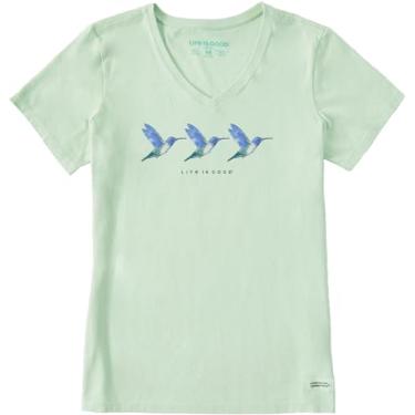 Imagem de Life is Good - Camiseta feminina com três beija-flores, Verde sálvia, P