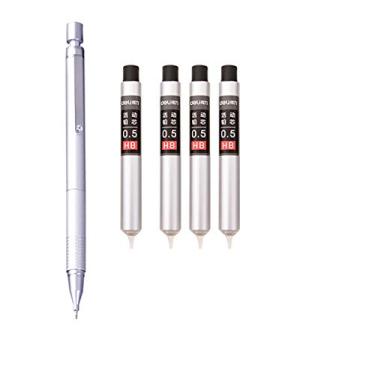 Imagem de Lápis mecânico automático de 0,5 mm de baixo centro de gravidade, caneta de textura de metal (prata) + 4 caixas de chumbo de 0,5 mm