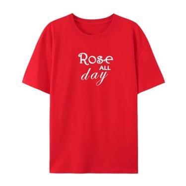 Imagem de Camiseta divertida e fofa para amantes de rosas o dia todo, Vermelho, XXG