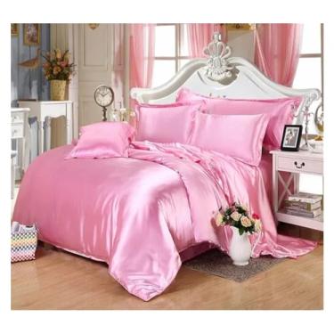Imagem de Jogo de cama de cetim preto capa de edredom e fronhas de luxo lençol queen size cama de casal, lençóis de cama (A 150 x 200 cm 3 peças)