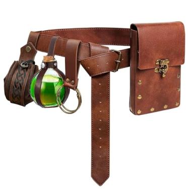 Imagem de Bolsa de cinto, bolsa de cintura, pochete steampunk, suporte de telefone, bolsa medieval, cinto de couro, renascentista, cosplay, acessórios para fantasia, Tri-Brown, Pouch: 7.1 x 3.9 inches, Belt